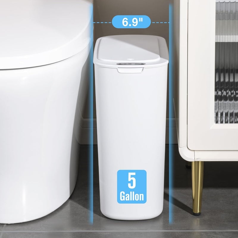 Cesun Motion Sensor Trash Can, 5 Gallon Automatic Bathroom Garbage Can with Lid, Touchless Smart Plastic Slim Wastebasket for Bathroom, Office, rv, Bedroom, Living Room, White - Image 3